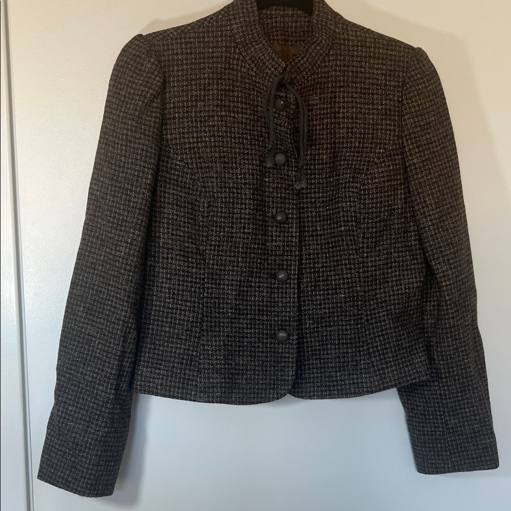 Vintage Cropped Brown Checkered Tweed Jacket